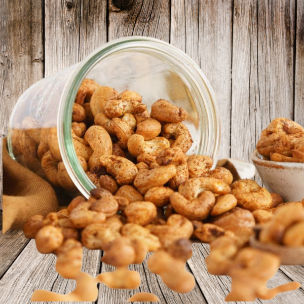 Roasted Cashews, natural sweetness, dried fruits.